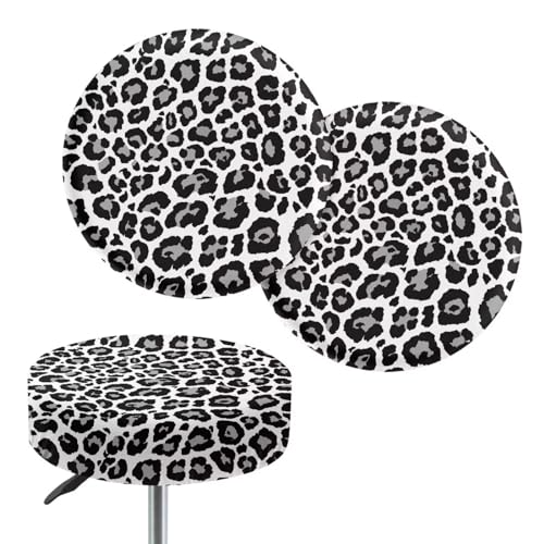 ZDCUSTOM White Leopard Stretch Round Bar Stool Covers Barstool Covers Slipcovers Set of 2 Bar Stool Covers for Home Bar Wedding Party Decor Bouncy Fabric Washable