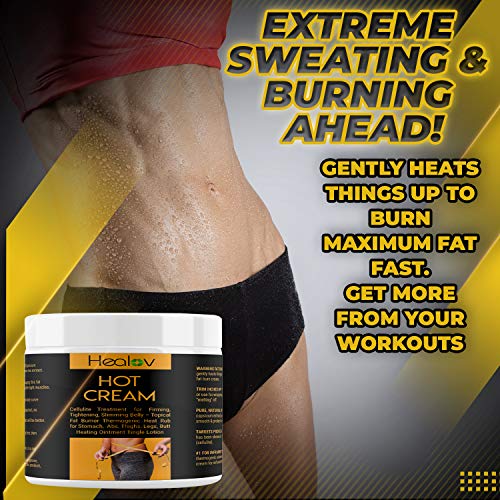 Healov Hot Cream Cellulite Treatment for Firming, Tightening, Slimming Belly – Topical Fat Burner Thermogenic Heat Rub for Stomach, Abs, Thighs, Legs, Butt – Heating Ointment Tingle Lotion