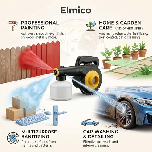 Image of Elmico 700W sanitizer Sprayer Cum Mist Sprayer /Water Sprayer Wet & Dry air Blower /continuously 60 min use /100% Copper Armature