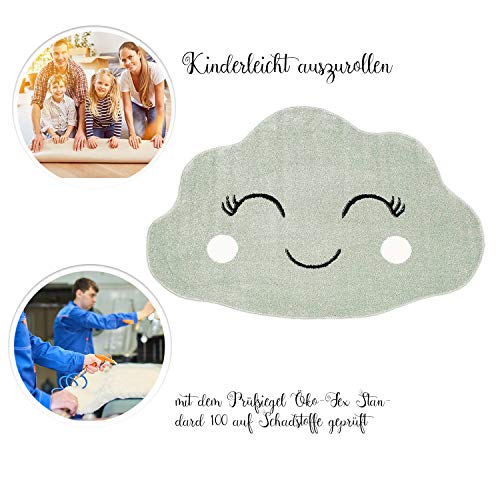 MyShop24 Kindertapijt, laagpool, 100 x 150 cm, pastelgroen, vrolijke wolkenvorm voor de kinderkamer, Oeko-Tex Standard… - Afbeelding 3