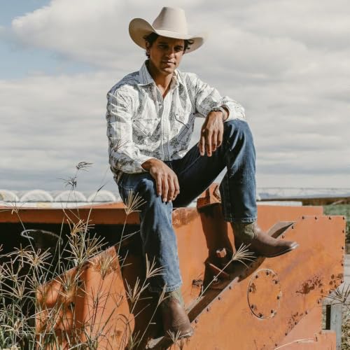 Image of Lumeheel Cowboy Boots for Men - Western Men's Boots with Classic Embroidered, Slip on Square Toe Boots, Slip Resistant Country Boots Chunky Heel Ankle, Durable Short Boots for Spring Fall