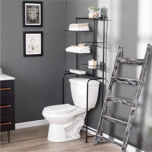 N\A Blanket Ladder - 4.5 Ft Wood Rustic Decorative Quilt Ladder Stand, Wall-Leaning White Vintage Wooden Throw Blanket Rack Holder