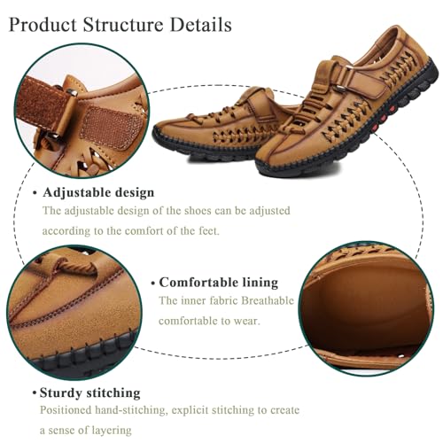 Mens Leather Closed Toe Hollow Sandals Lightweight Breathable Adjustable Dress Casual Outdoor Athletic Sandals Comfortable Walking Hiking Shoes2