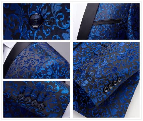UNINUKOO Men's Suit Slim Fit 2 Piece Tuxedo Suit Set Floral Print Paisley Shawl Lapel Groom Wedding Suits Set US Size M Black3