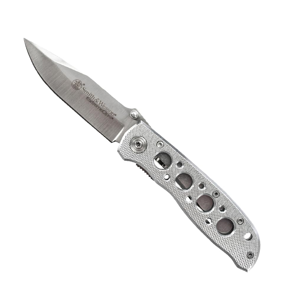 Extreme Ops CK105H 7.3in S.S. Folding Knife with 3.2in Drop Point Blade and Aluminum Handle for Outdoor, Tactical, Survival and EDC,Silver