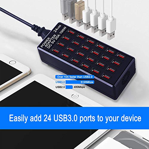 24-Port 100 Watt (20 A) Usb Charging Station, Home Desktop Usb Fast Charger, Multiple Usb Desktop Chargers, Suitable For Hotels, Shops, Schools, Shopping Malls And Travel #TOP5