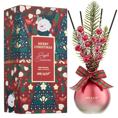 Airkeep Reed Diffuser Set, 5.07 oz(150ml) Apple Cinnamon Christmas Scented Diffuser with 8 Oil Diffuser Sticks,Home Fragrance Essential Oil Reed Diffuser for Home Room Bathroom Shelf Decor