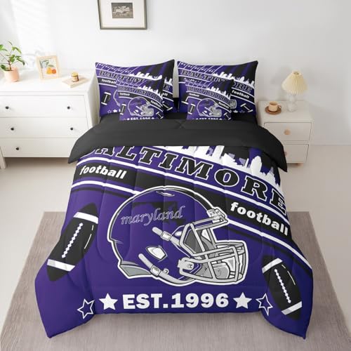 Feelyou Football 7 Pieces Comforter Sets Full Size Kids Baltimore Bedding Set for All Season Gifts for Football Fans Football City Bed in a Bag with Comforter, Sheets, Pillowcases & Cushion Cover