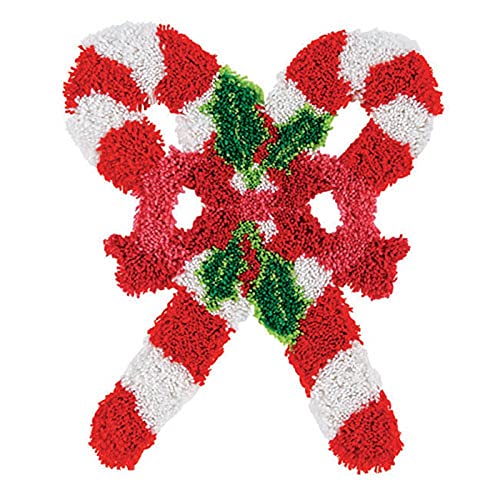 Merry Christmas Candy Canes Special Shape Latch Hook Kits Pre-Printed Rug Crochet Yarn Embroidery Needlework Hook Latch Kit Carpet Cushion Cover Home Sofa Christmas Decoration 52x42cm