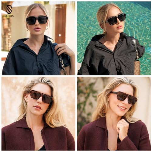 SOJOS Retro Small Square Polarized Aviator Sunglasses for Women Men, Trendy Rectangle Teenager Sunnies SJ22713