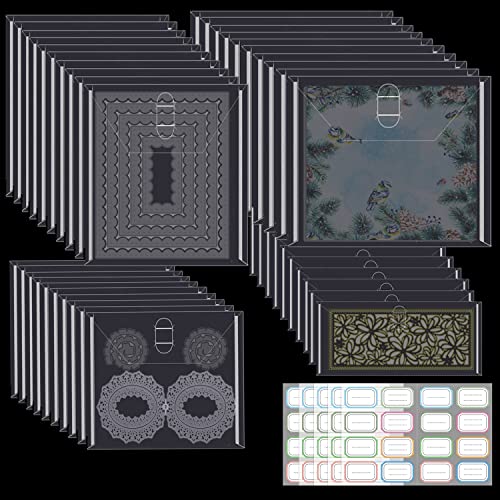 Image of 40-Piece Stamp & Die Storage Pockets - 48 Label Stickers, 4 Sizes - Scrapbooking Storage for Card Making, DIY Crafts