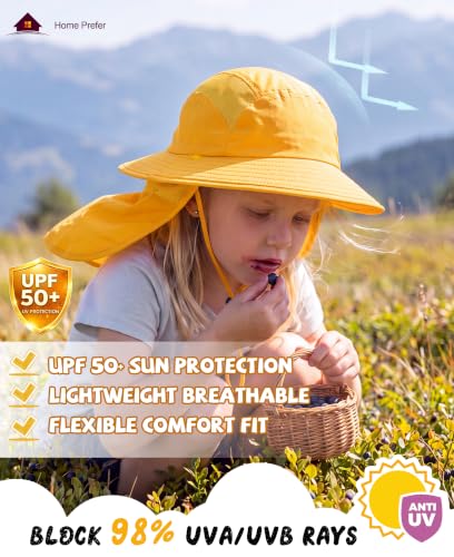 Image of Home Prefer UPF 50+ Boys Sun Hat with Neck Flap Wide Brim Summer Beach Bucket Hat for Boys Girls Toddler Kids Safari Hat