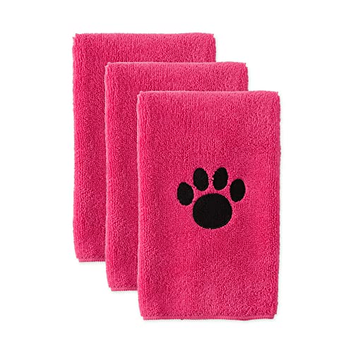 Image of Bone Dry Pet Grooming, Embroidered Microfiber Towel Drying Collection, 15x30, Raspberry Sorbet