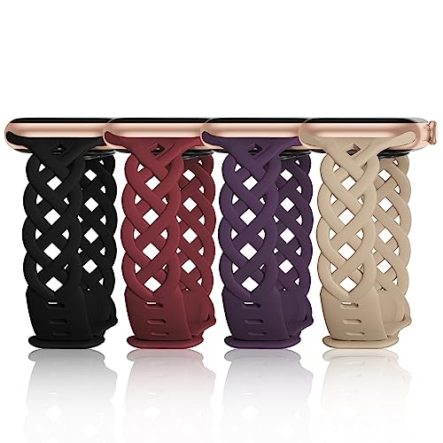 Image of Slim Silicone Bands Compatible with Apple Watch Band 40mm 38mm 41mm 44mm 45mm 46mm 49mm 42mm Women Floral Breathable Braided Lace Thin Sport Strap Replacement Wristbands iWatch SE Series 11 10 9 8 7 6 5 4 3 ultra 2