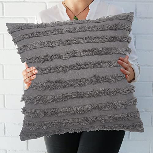 Image of mosey Cushion Covers 12 inch x 18 inch Set of 2 | Boho Rectangle Cushion Covers 12x18 | Lumbar Cushion Cover 12x18 Medium Grey