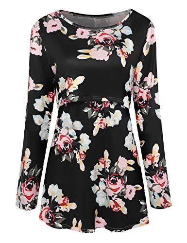 Mujer Lactancia Tops Moda Vintage Floreadas para Amamantar Camisas Ropa Embarazada Primavera Fiesta Otoño Cuello Redondo Manga Larga Anchos Casuales Ropa Premama Camisetas Tops Lactancia