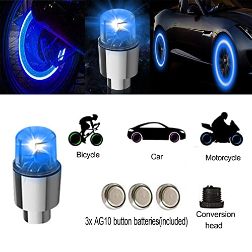 Image of 12 PCS LED Wheel Lights Flash Light Tire Valve Cap Lamp for Car Trucks Motorcycle Bike (Blue)