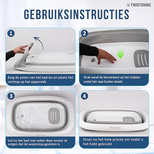 Twistshake faltbare und rutschfeste Babybadewanne | Ergonomisch zusammenklappbar und sicher | Tragbare Badewanne für Kleinkinder | Duschwanne für Kleinkinder | 0+ Monate | Kapazität: 30L | Grau Weiß