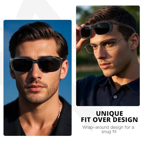 Myiaur Sleek Fit Over Glasses Sunglasses for Men Women, Polarized Over Eyeglasses Flexible Temple for Rectangle/Small Glasses2