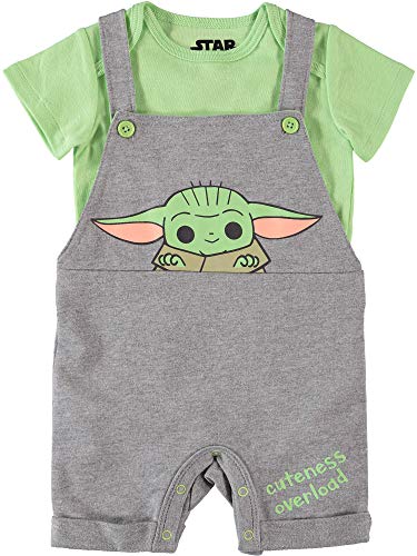 Star Wars Newborn Infant Baby Yoda Boys Shortall Romper and Tshirt Set (Grey/Green, 18 Months)