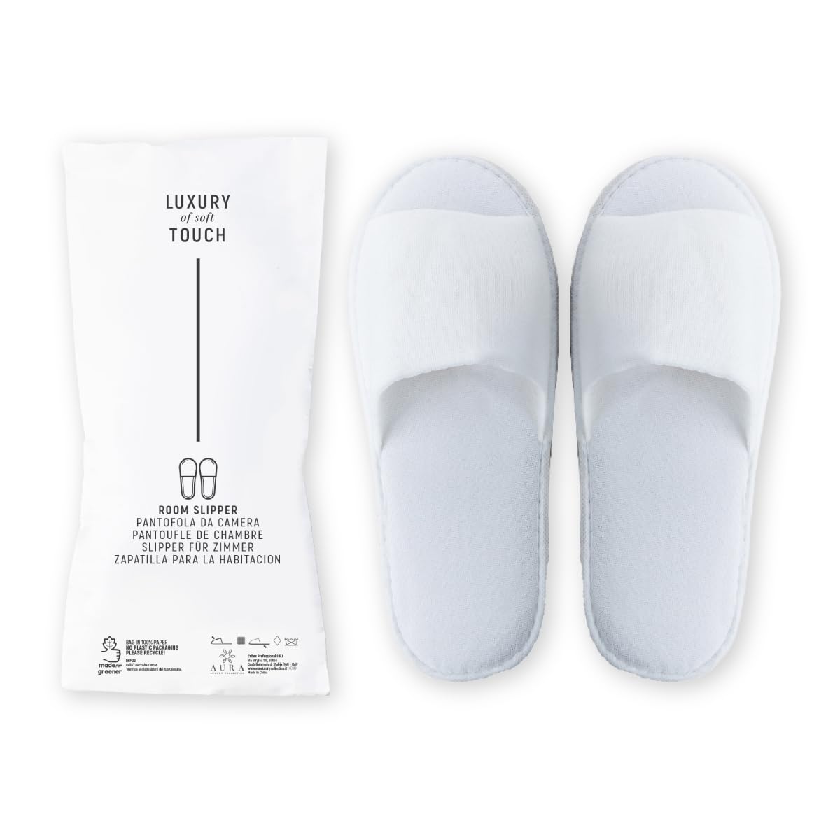 AURA LUXURY COLLECTION ® 100 paia di CIABATTE MONOUSO bianche unisex TAGLIA UNICA con suola antiscivolo per ospiti, hotel, b&b spa centri estetici