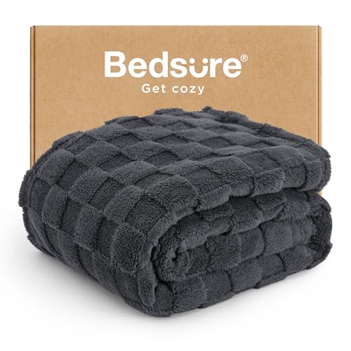 Bedsure GentleSoft Dark Grey Throw Blanket for Couch - Checkered Fleece Blankets Gifts for Women Men Girls, Cute Soft Cozy Throw for Bedroom Home Decor Gifts, 50x60 Inches