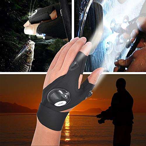 Mylivell LED Flashlight Glove Outdoor Fishing Gloves with Stretchy Strap Screwdriver for Repairing Cars Night Running Fishing Camping Hiking in Dark Place (Left) - Thumbnail 4