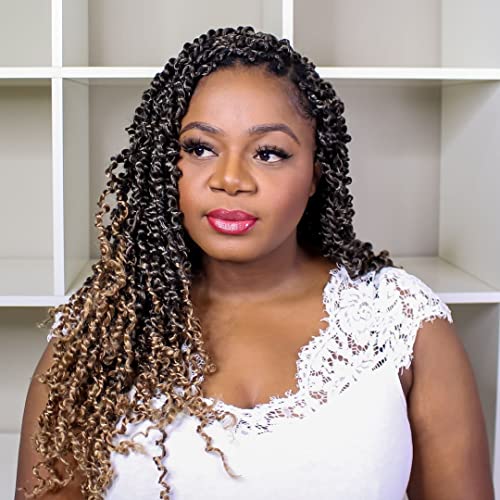 Toyotress Tiana Passion Twist Hair - 16 inch 6 Pcs Pre-twisted Crochet Braids Ombre Blonde, Synthetic Braiding Hair Extension ( 16 Inch, T27 )