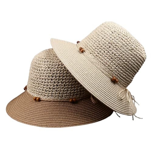 Gorro de paja para mujer con ala ancha y protección solar miniatura 6