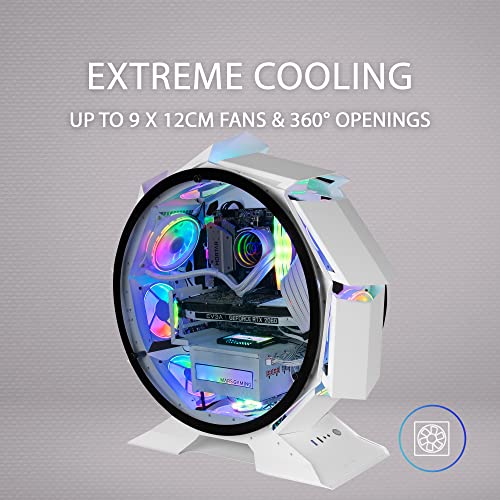 MarsGaming MCORB White, Micro-ATX XL Gaming PC Case, Custom Circular Design, Tempered Double Glazing - Image 4
