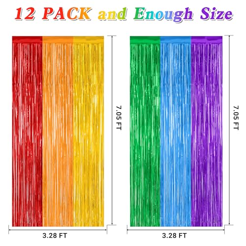 Image of ZATAYE 12 Pack Rainbow Kindergarten Foil Curtain Streamer Decorations | Rainbow, Metallic Foil, 3.28 x 7.05 FT, Tinsel Backdrop, Foil Curtain Streamer, Back To School Kindergarten Decor