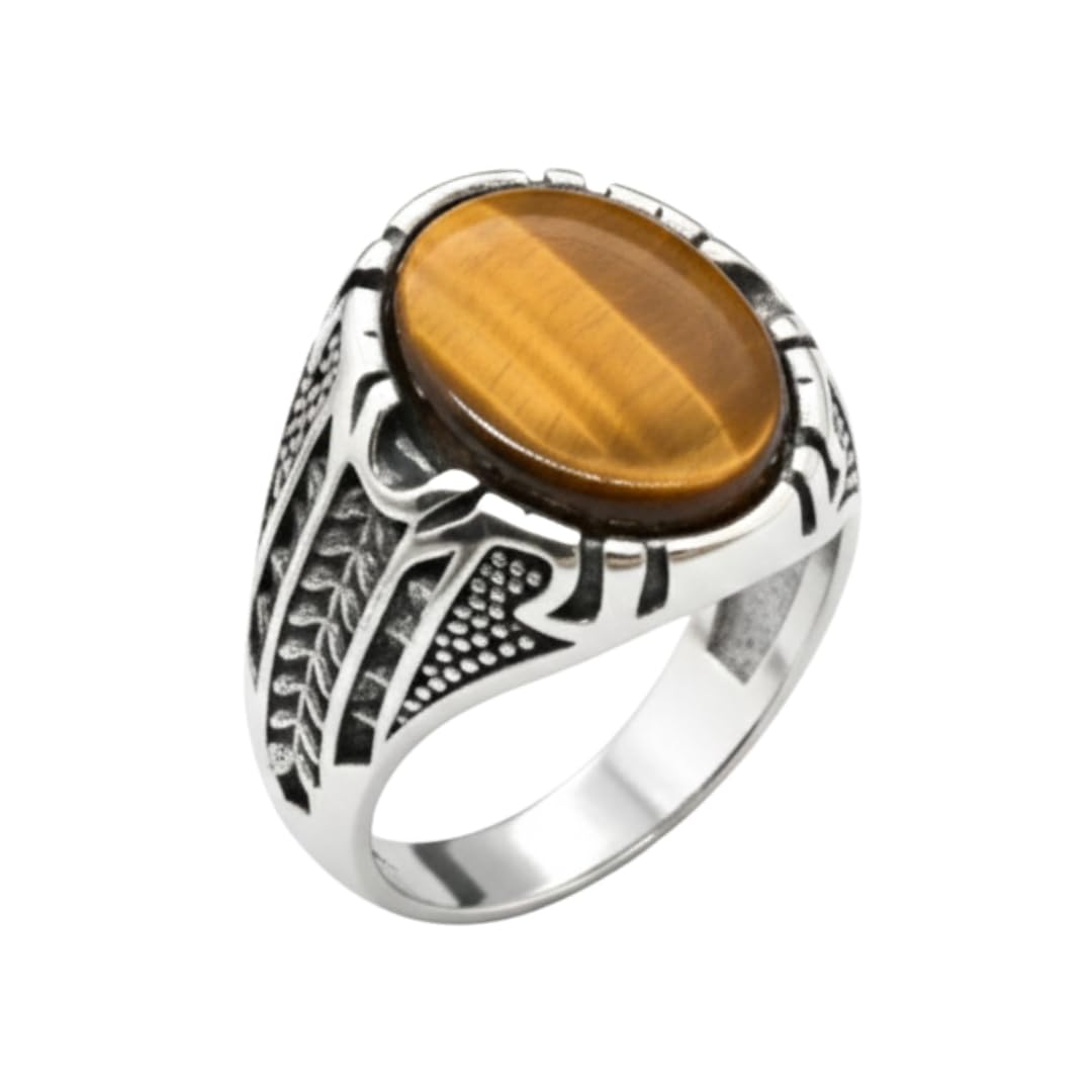 the men thing Royal Series - OVAL TIGER EYE - Pure Stainless Steel Men’s Steel-Plated Ring – Statement Luxury Jewelry (Size :15-16-17-19-21-22-25-26-27)-picture-8