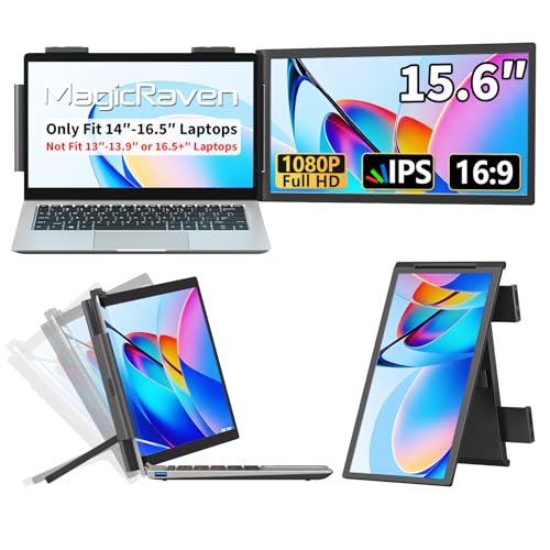 MAGICRAVEN Laptop Screen Extender, 15.6' 1080P IPS Portable Monitor, Travel Monitor for 14-16.5' Laptops with USB-C/HDMI Port, Plug and Play Attachment Screen for Windows/Mac/Android/Switch/PS5/Xbox