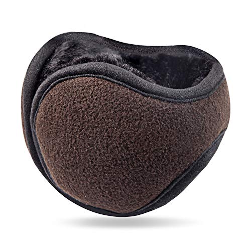 Foldable Brown Ear Warmers for Men Women Z-Dear Polar Fleece/Knit Winter Earmuffs, Behind the Head Winter Ear Warmers,Windproof Ear Warmer