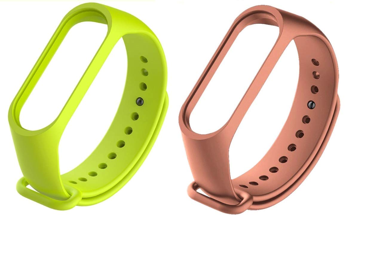 Hadwin Adjustable Silicone Strap Compatible for Mi Band 3 / Mi Band 4 (Combo Pack, Pack of 2) (Light Green-Brown)