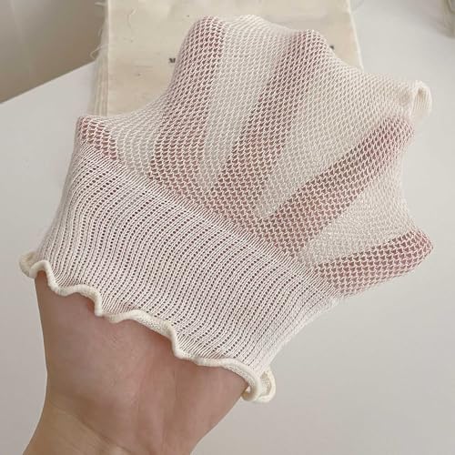 Image of zrylibya Women Cute Roll Top Turn Cuff Slouch Socks Hollow Out Crochet Solid Casual Crew Socks 4 Pairs
