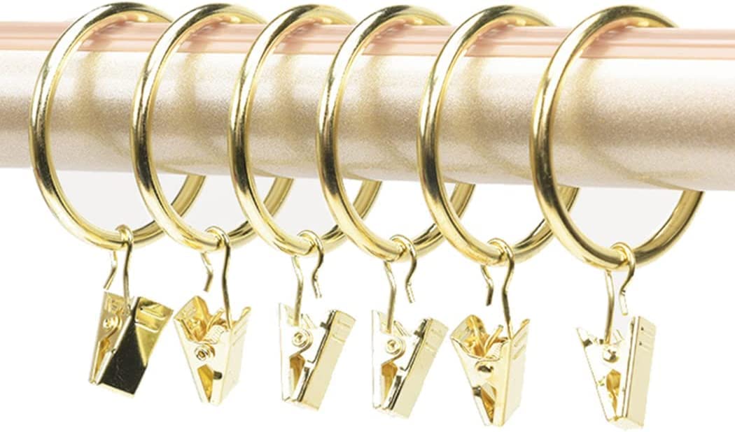 Gardinenringe, Gardinenhaken, Aufhängeringe, 50 Stück Gardinenringe mit Clips, dekorative Gardinenstangen-Clips, Aufhänger for Zuhause, Fensterdekoration, Outdoor-Aktivitäten, goldfarbene Gardinenring