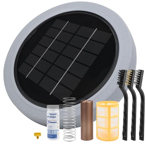 Solar Pool Ionizer - Enhanced with Latest Solar, 90% Less Chlorine, for Pools up to 45,000 Gal, Technology & Longer-Lasting Anode, Reduces Chlorine- Mineral-Based Pool Cleaning Device （Gray）