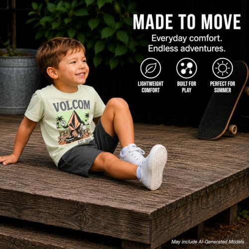 Image of Volcom Toddler Baby Boy Shorts Set - 2 Piece Short Sleeve Graphic Tees and Tech Stretch Shorts for Boys Infant Summer Clothes