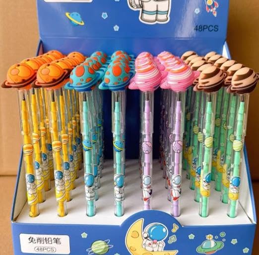12 lápices apilables de grafito con temática espacial miniatura 6
