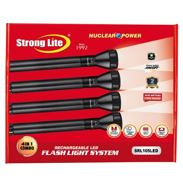 Stronglite 4 Pcs Rechargeable LED Flashlight - 2000 Meters Long Range Torch Light - High Luminous CREE LED USA With 100000 Hours Working - Bright, Strong lite - SRL105LED