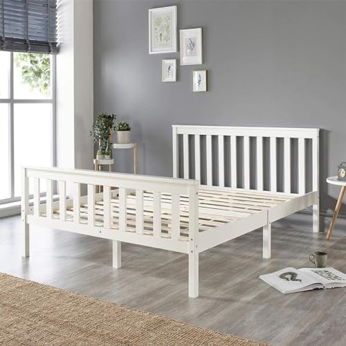 Aspire Beds Atlantic Massives zeitloses weißes Holzbett - Elegant im Shaker-Design, Hochwertige Materialien, Einfache Montage, Vielseitig, Robust