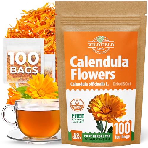 Image of 100 Bags Calendula Tea Dried Calendula Flowers Herb Tea (Calendula Officinalis) - 100 Count 1.5 g Bags Kalendula