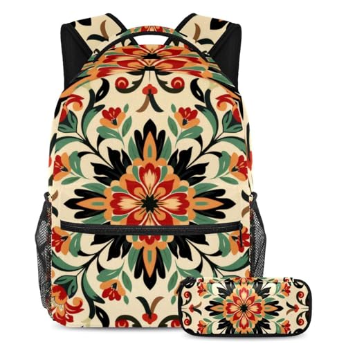 Ensemble sac à dos et trousse à crayons fleurs multicolore 40cm pour le quotidien