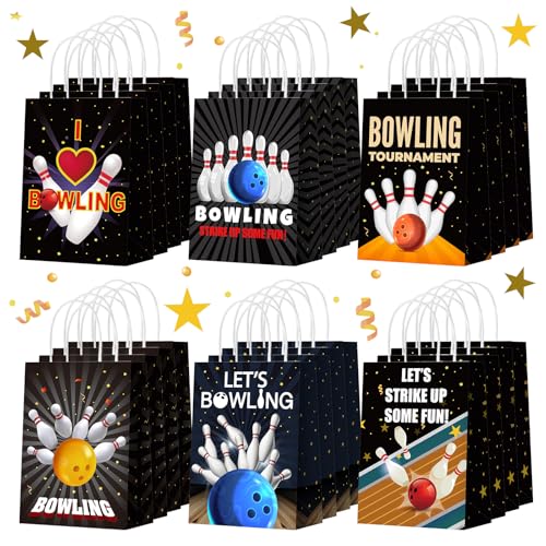 Kolldenn 24 Pcs Bowling Party Favors Bags Bowling Ball Goodie Gift Paper Bags with Handles Sport Candy Treat Pouch for Ball Birthday Party Decorations Supplies