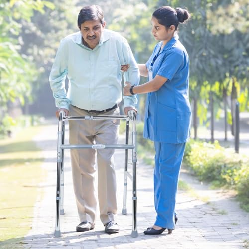 Image of Everactiv Lightweight Aluminium /Glossy Finish Walker for adults, Height Adjustable Walking Support for Old People, Sturdy Frame Walker for Old People | Made in India