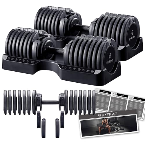 Image of BYZOOM FITNESS Pure Series Adjustable Dumbbell - 12.5 /25 /27.5 /50 /55 /75lb - ONE UNIT OR PAIR(check QTY before purchase) - 5-in-1 / 10-in-1 / 15-in-1 / 21-in-1 Flexible Hand Weights for Home Apartment Garage Gym, Strength Training & Fitness Workouts, White OR Black