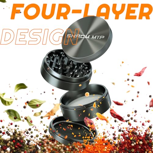 Grinder Crusher 4-Teiliges Set Ø 75 mm Große Größe Mühle Aluminiumlegierung mit Pollen Scraper für Spice Kräuter Gewürze Herb (Grau)