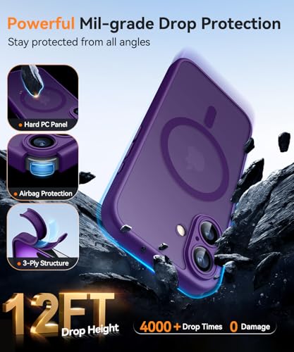 Image of CANSHN Magnetic for iPhone 16 Plus Case, Upgraded [Full Camera Protection] [Compatible with Magsafe] [Translucent Matte] Shockproof Protective Phone Case for iPhone 16 Plus - Deep Purple