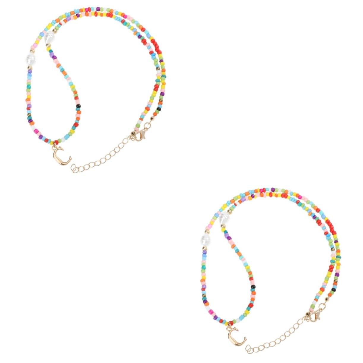 SAFIGLE 2 Piezas Collar Letra c Cuentas De Letras Collar De Colores Para Mujer Collares De Verano Collares De Mujer Collar De Joyas Collar Hawaiano Gargantilla Bohemia Mujer Vidrio